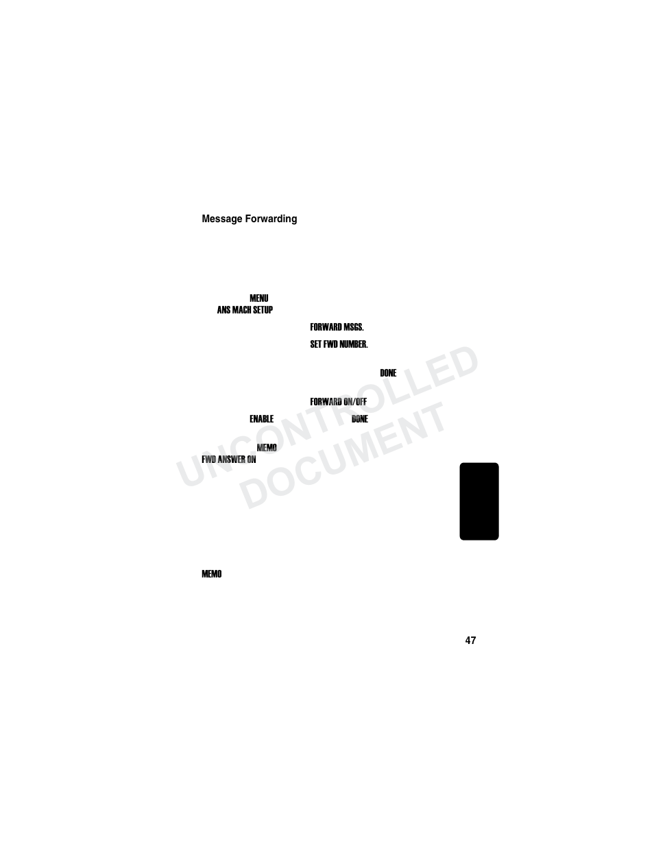 Message forwarding, Uncontrolled document | Motorola MD780 Series User Manual | Page 62 / 71