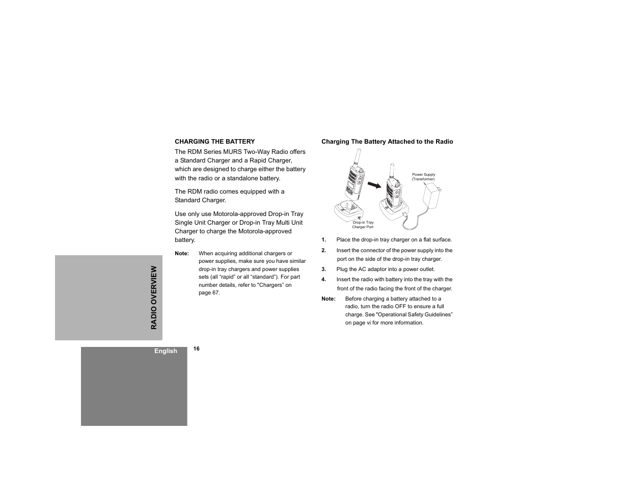 Charging the battery | Motorola RDM2020 User Manual | Page 24 / 78