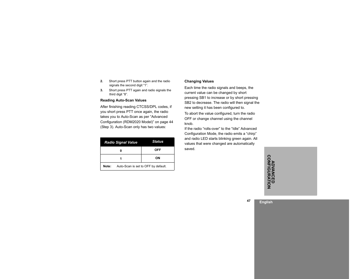 Reading auto-scan values changing values | Motorola RDM2020 User Manual | Page 55 / 78