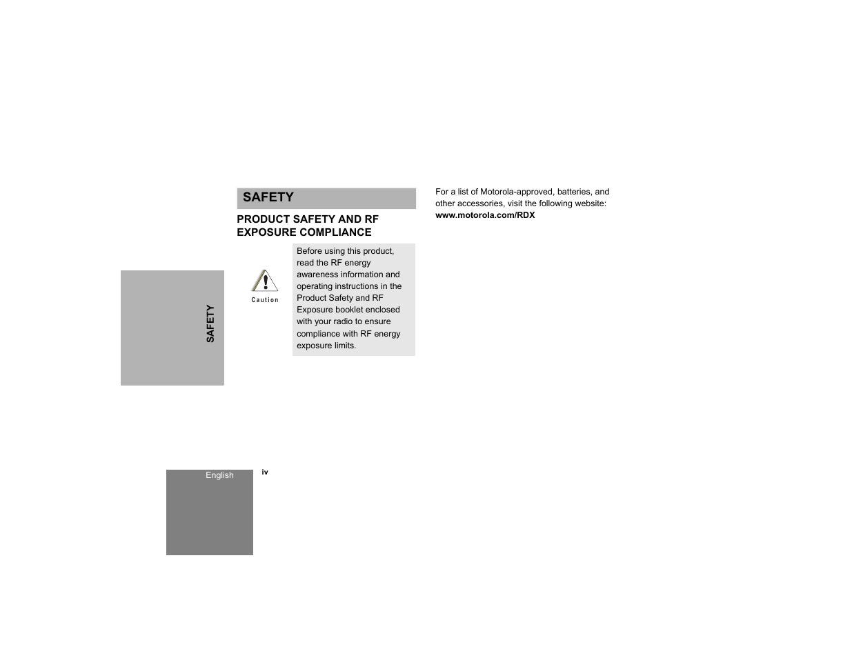 Safety | Motorola RDM2020 User Manual | Page 6 / 78