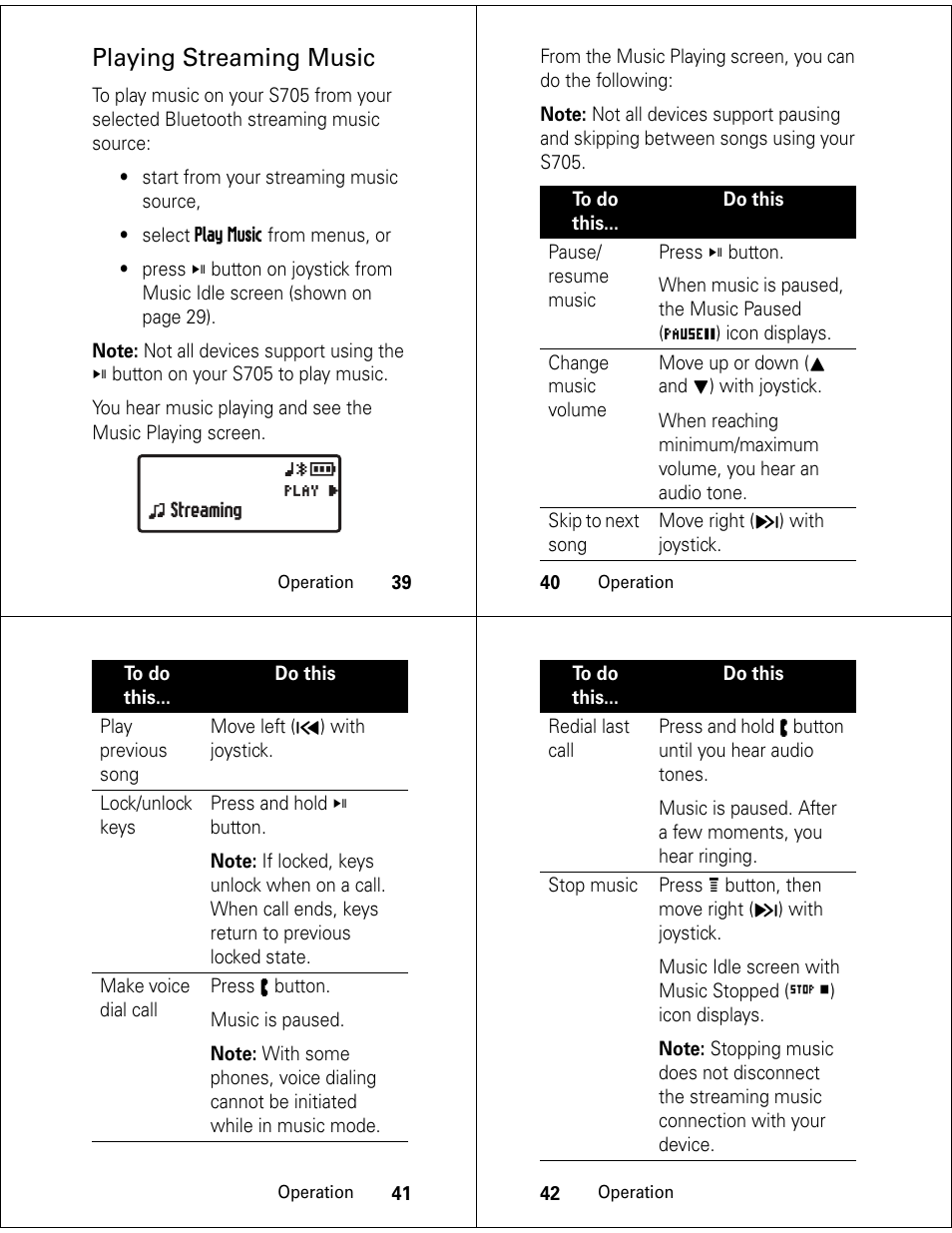 Playing streaming music | Motorola S705 User Manual | Page 11 / 24