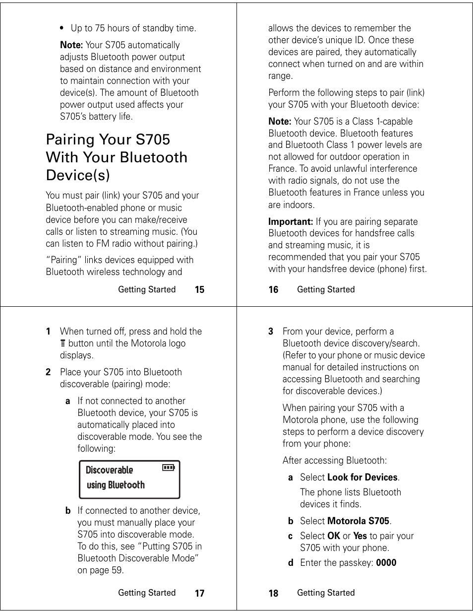 Pairing your s705 with your bluetooth device(s) | Motorola S705 User Manual | Page 5 / 24