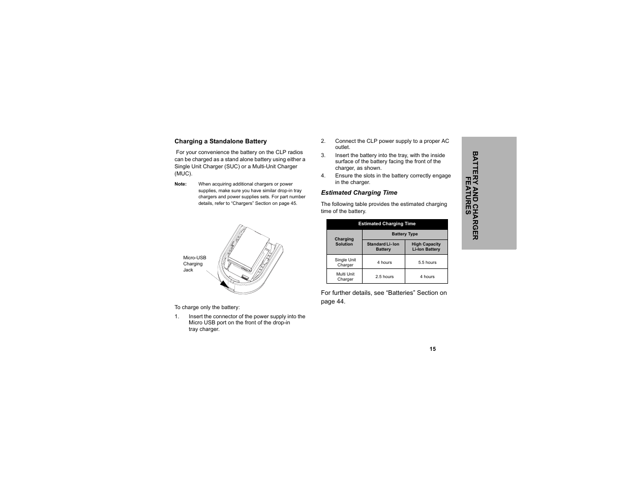 Charging a standalone battery | Motorola CLP1040 User Manual | Page 23 / 56