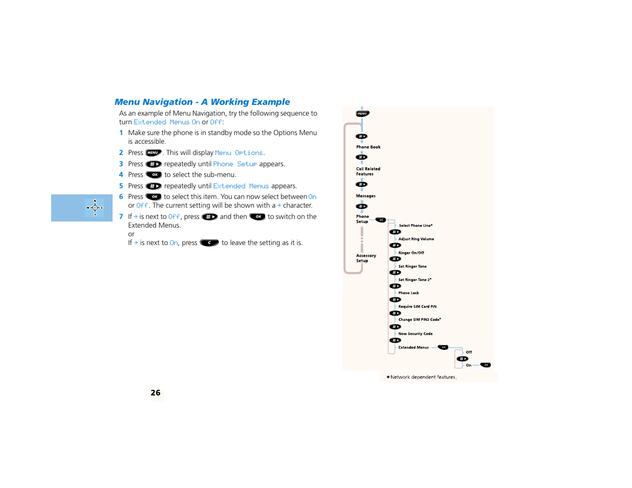 Menu navigation - a working example | Motorola PCS telephone User Manual | Page 28 / 82