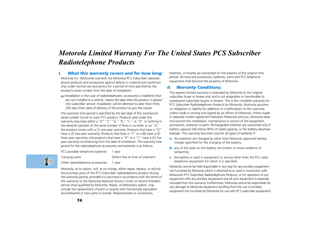 Motorola limited warranty for the united states pc | Motorola PCS telephone User Manual | Page 76 / 82