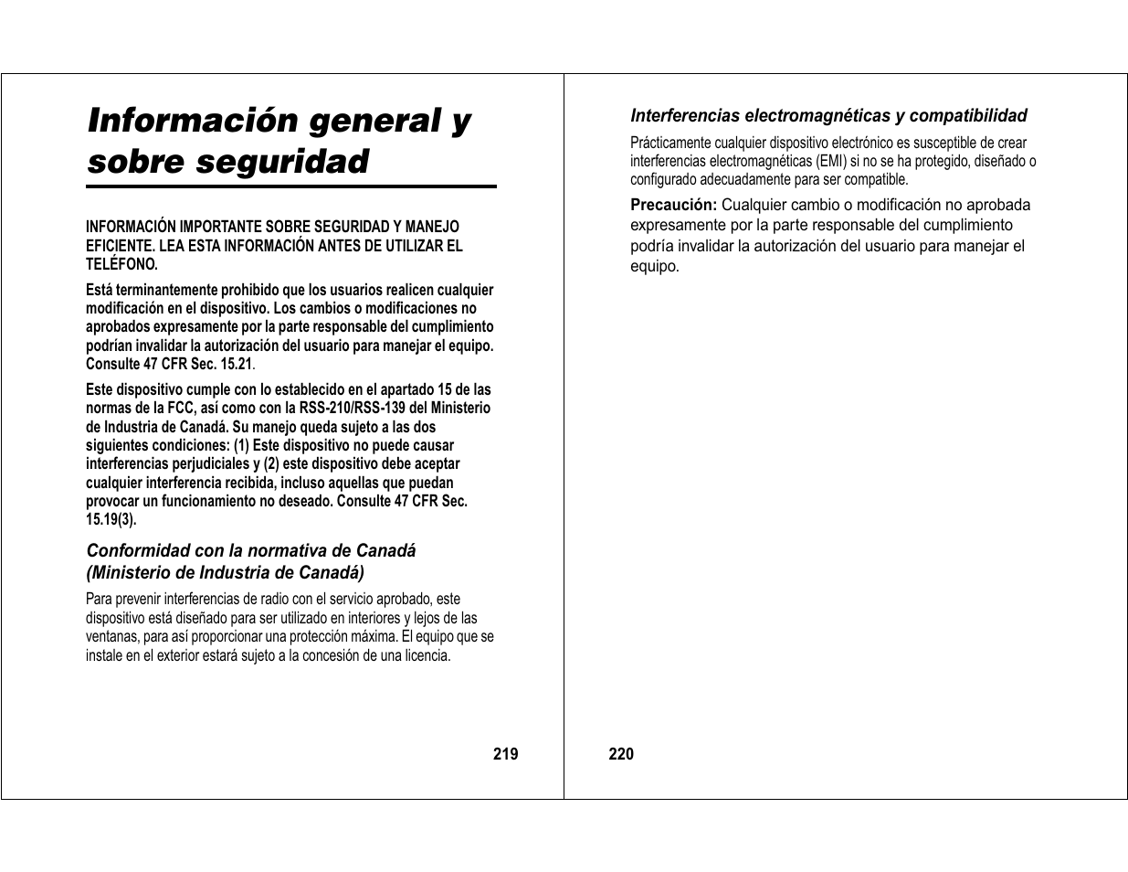 Información general y sobre seguridad | Motorola 6840420Z01-AD User Manual | Page 114 / 141