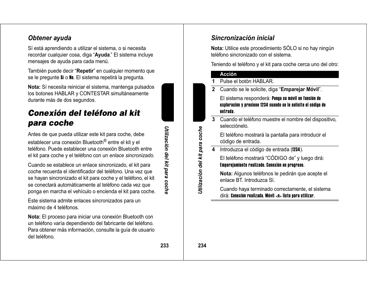 Conexión del teléfono al kit para coche | Motorola 6840420Z01-AD User Manual | Page 122 / 141
