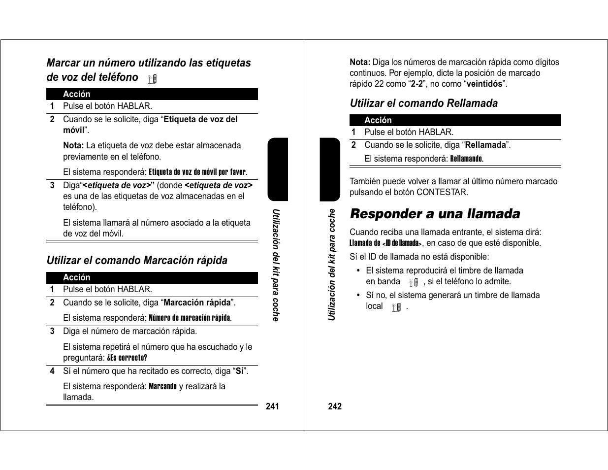 Responder a una llamada | Motorola 6840420Z01-AD User Manual | Page 126 / 141