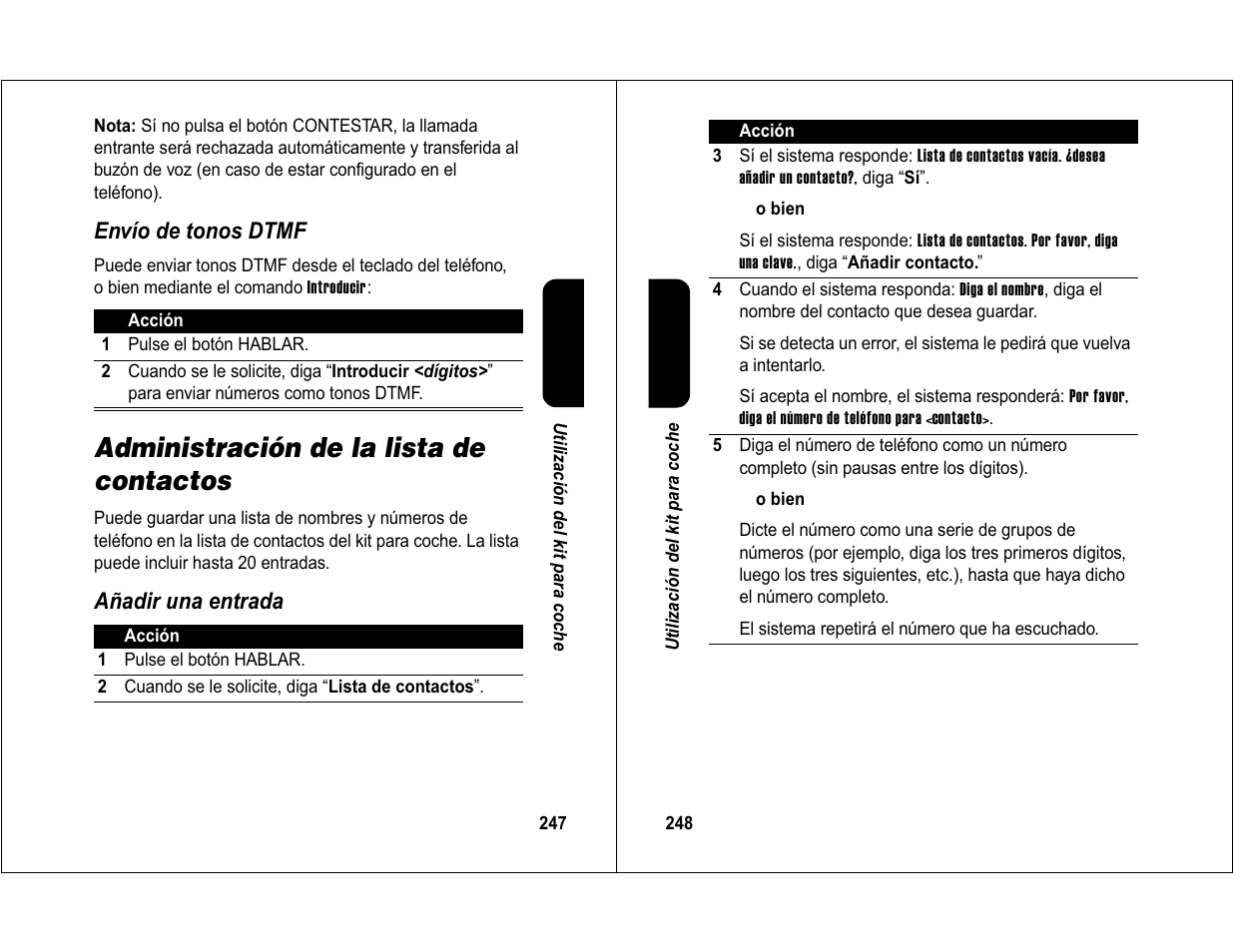 Administración de la lista de contactos | Motorola 6840420Z01-AD User Manual | Page 129 / 141