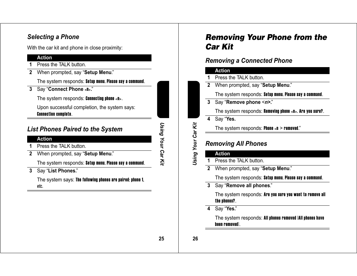 Removing your phone from the car kit | Motorola 6840420Z01-AD User Manual | Page 14 / 141