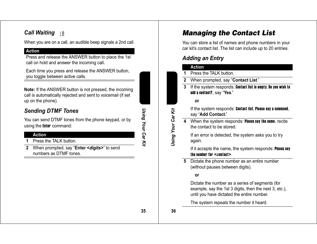 Managing the contact list | Motorola 6840420Z01-AD User Manual | Page 19 / 141