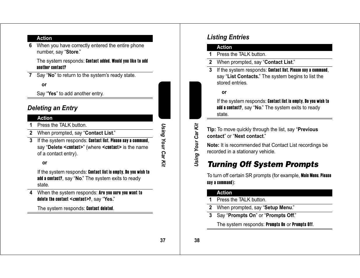 Turning off system prompts | Motorola 6840420Z01-AD User Manual | Page 20 / 141