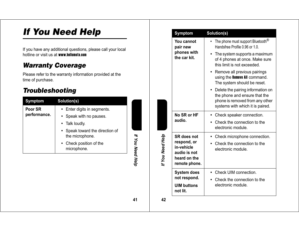 If you need help, Warranty coverage, Troubleshooting | Motorola 6840420Z01-AD User Manual | Page 22 / 141