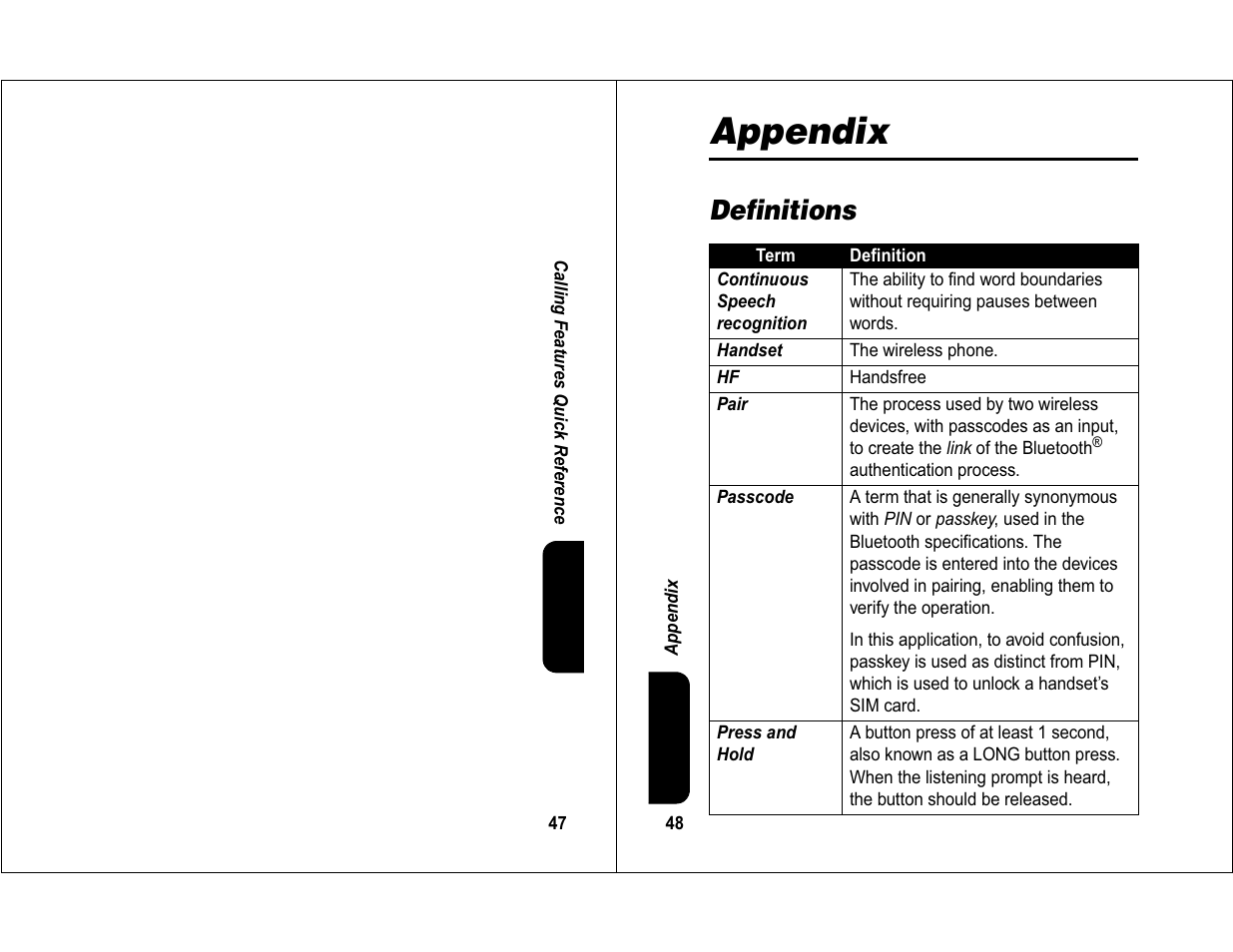 Appendix, Definitions | Motorola 6840420Z01-AD User Manual | Page 25 / 141