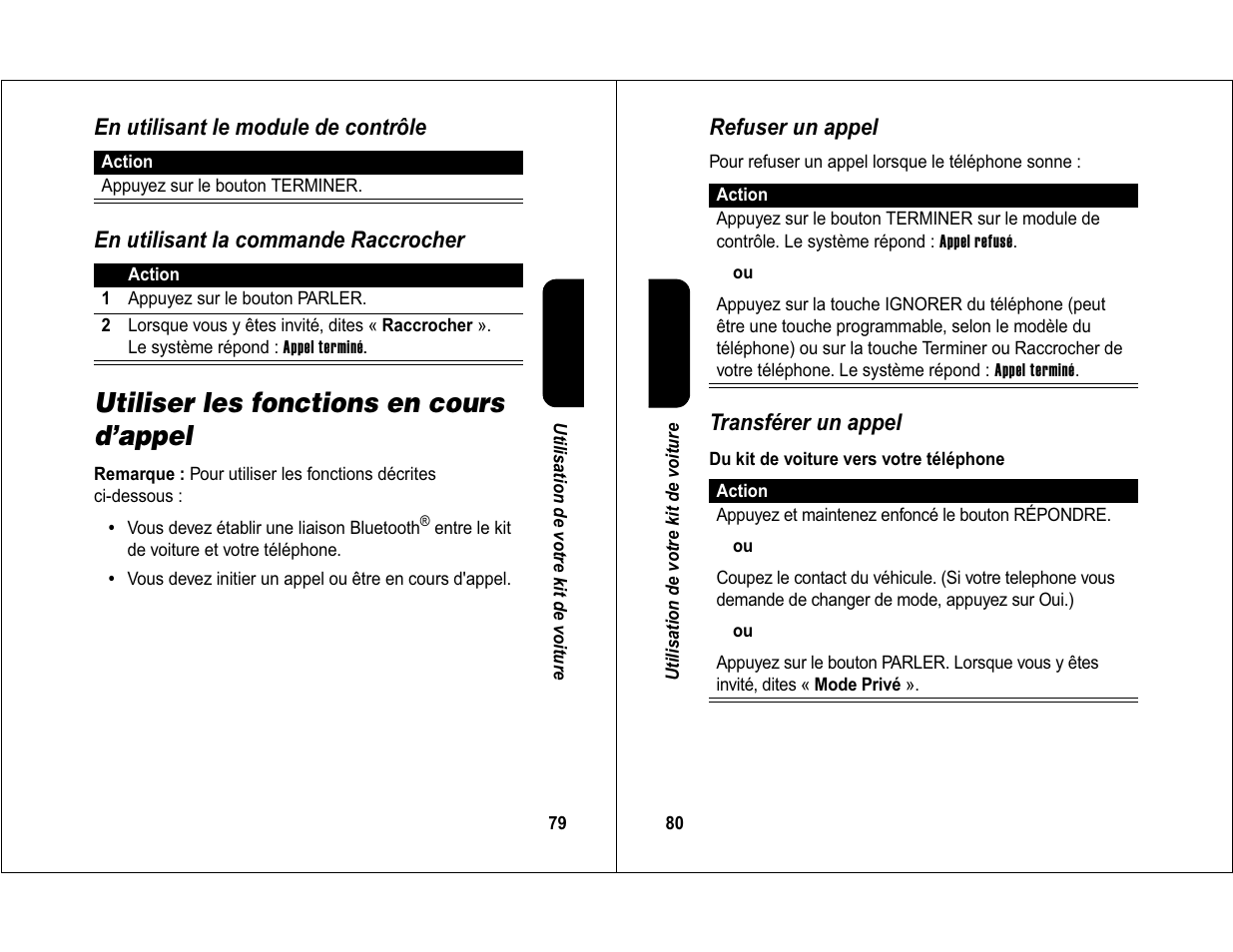 Utiliser les fonctions en cours d’appel | Motorola 6840420Z01-AD User Manual | Page 43 / 141