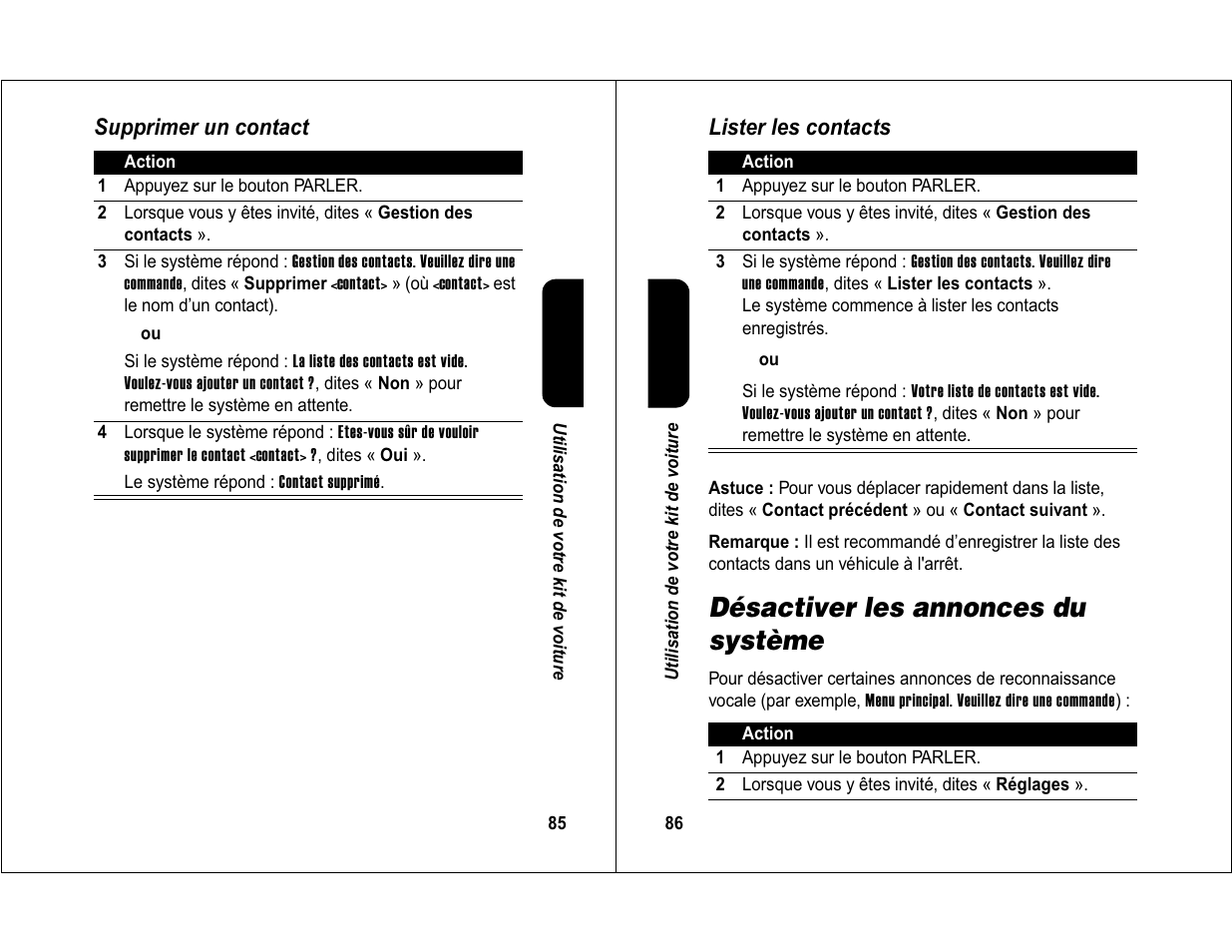 Désactiver les annonces du système | Motorola 6840420Z01-AD User Manual | Page 46 / 141