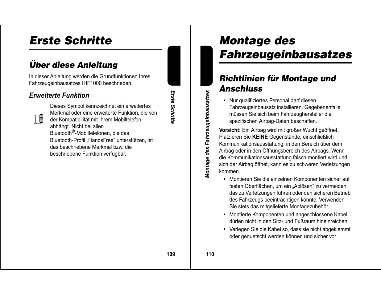 Erste schritte, Montage des fahrzeugeinbausatzes, Über diese anleitung | Richtlinien für montage und anschluss | Motorola 6840420Z01-AD User Manual | Page 58 / 141