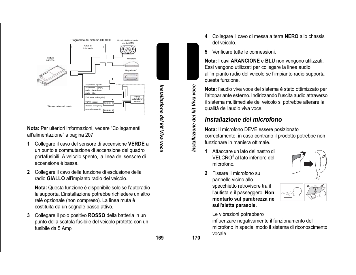 Installazione del microfono | Motorola 6840420Z01-AD User Manual | Page 89 / 141