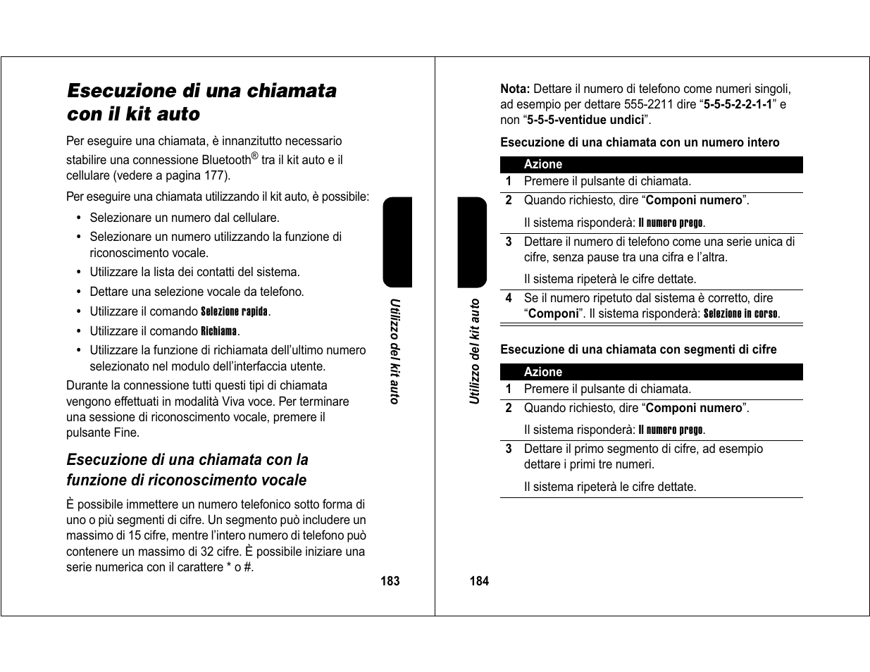 Esecuzione di una chiamata con il kit auto | Motorola 6840420Z01-AD User Manual | Page 96 / 141