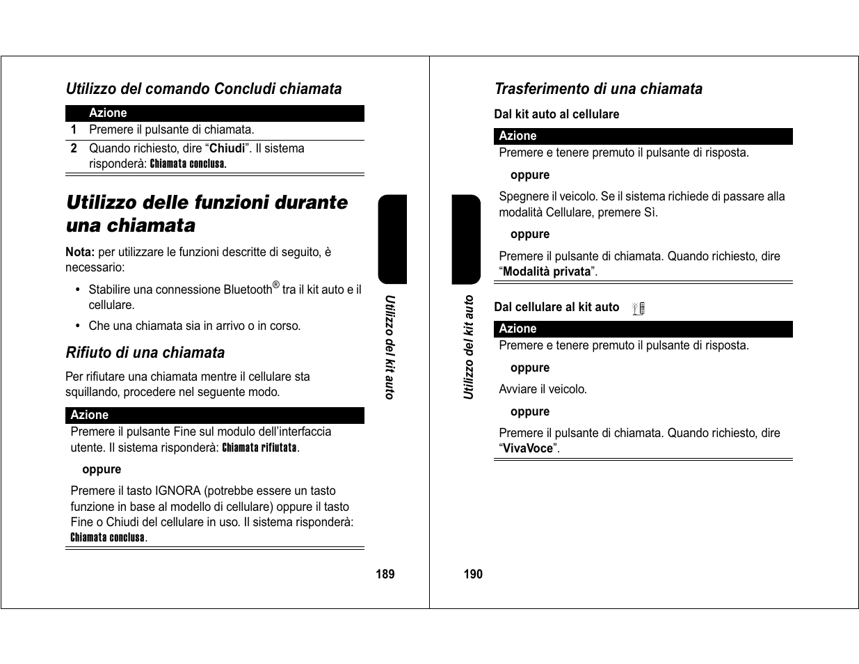 Utilizzo delle funzioni durante una chiamata | Motorola 6840420Z01-AD User Manual | Page 99 / 141