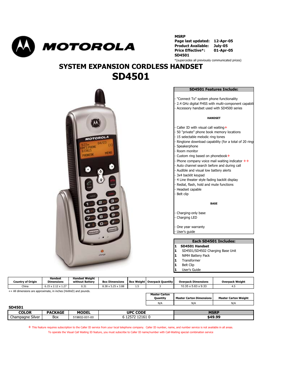 Motorola SD4501 User Manual | 1 page