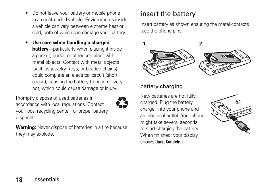 Insert the battery | Motorola 6802937J48 User Manual | Page 20 / 88