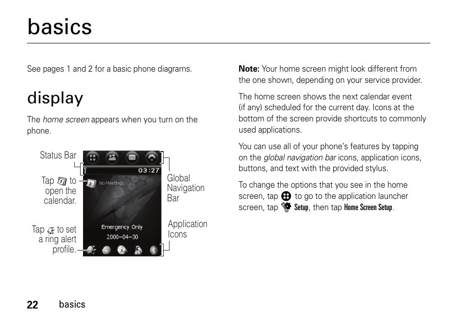 Basics, Display | Motorola 6802937J48 User Manual | Page 24 / 88
