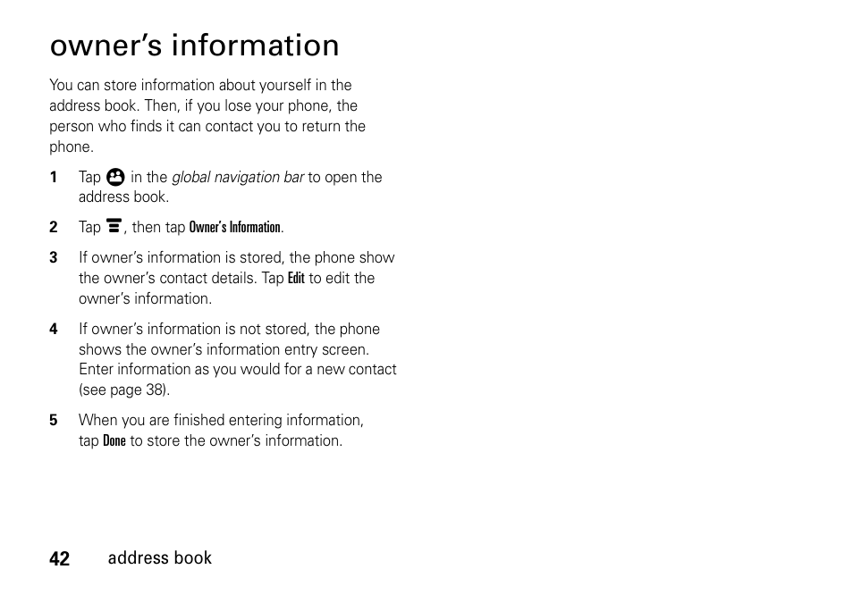 Owner’s information | Motorola 6802937J48 User Manual | Page 44 / 88