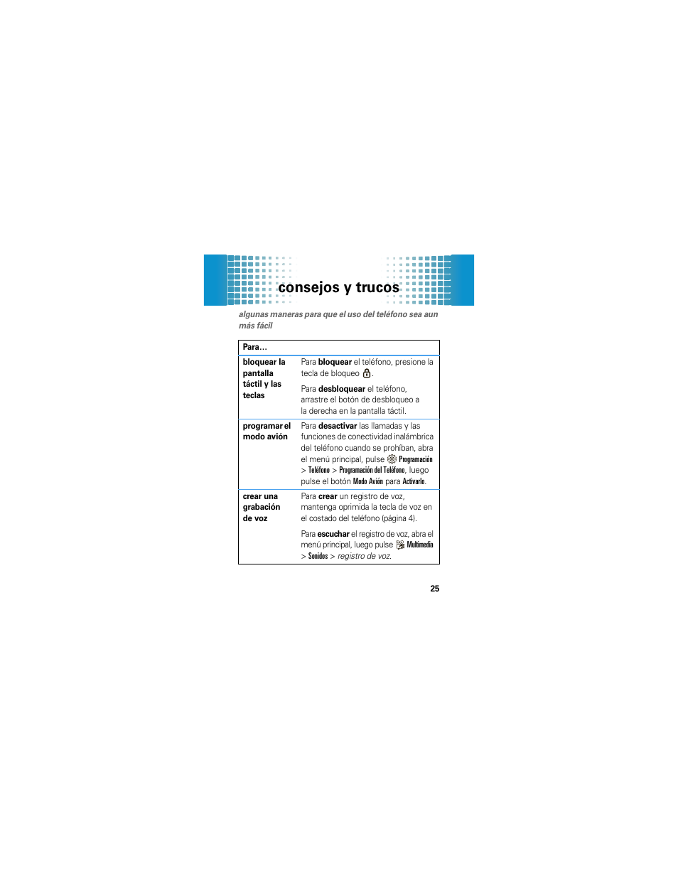 Consejos y trucos | Motorola Crush User Manual | Page 105 / 164