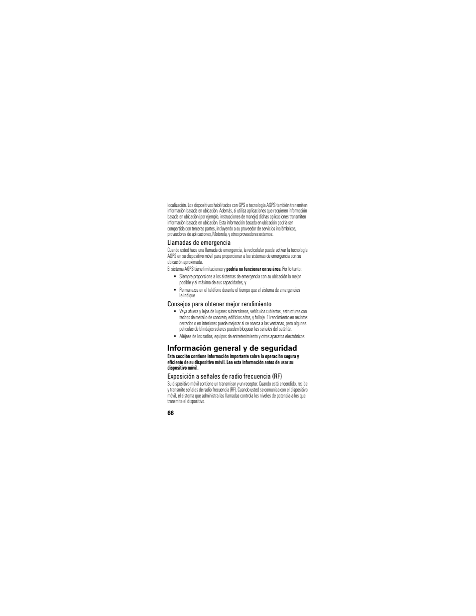 Información de seguridad, Información general y de seguridad | Motorola Crush User Manual | Page 146 / 164