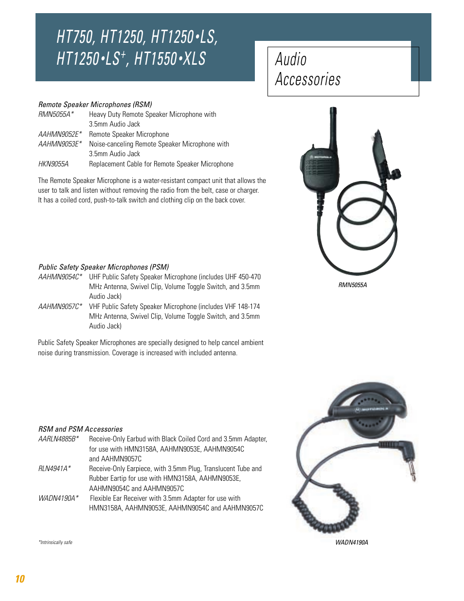 Ls, ht1250, Ht1550, Xls audio accessories | Motorola HT750 User Manual | Page 10 / 30