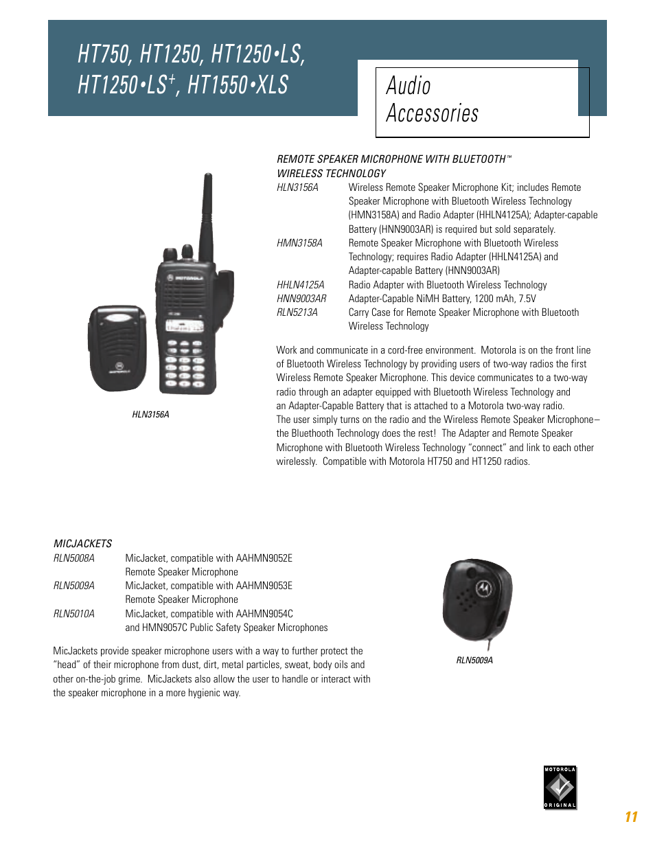 Ls, ht1250, Ht1550, Xls audio accessories | Motorola HT750 User Manual | Page 11 / 30