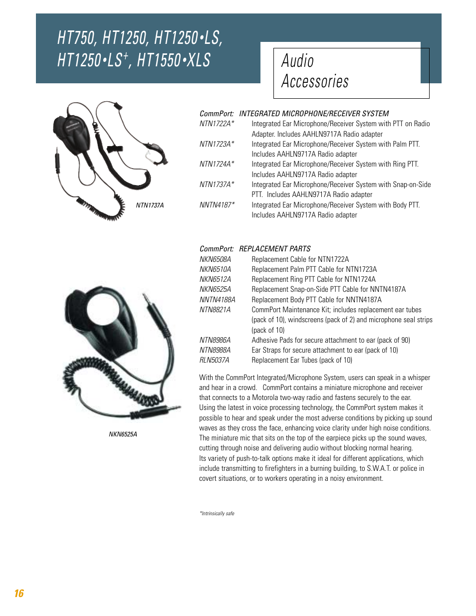 Ls, ht1250, Ht1550, Xls audio accessories | Motorola HT750 User Manual | Page 16 / 30