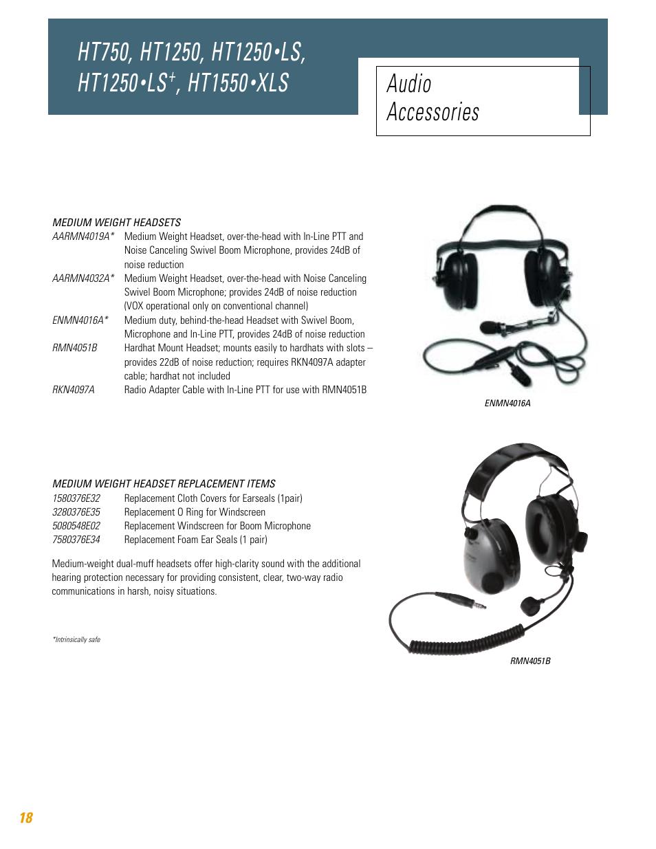 Ls, ht1250, Ht1550, Xls audio accessories | Motorola HT750 User Manual | Page 18 / 30
