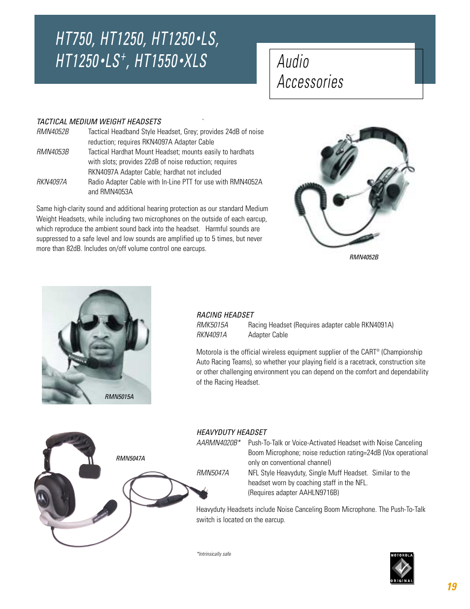 Ls, ht1250, Ht1550, Xls audio accessories | Motorola HT750 User Manual | Page 19 / 30