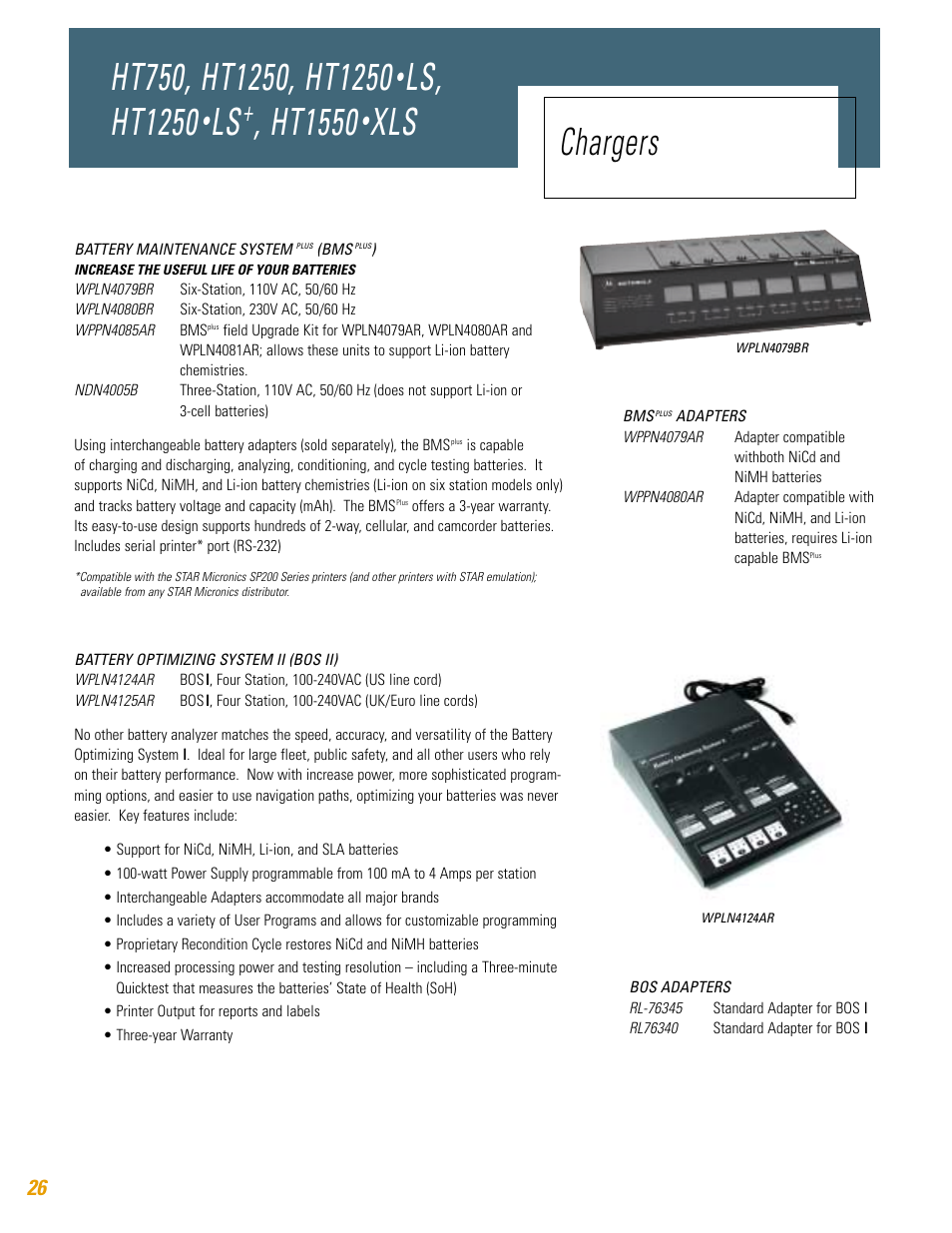 Ls, ht1250, Ht1550, Xls chargers | Motorola HT750 User Manual | Page 26 / 30