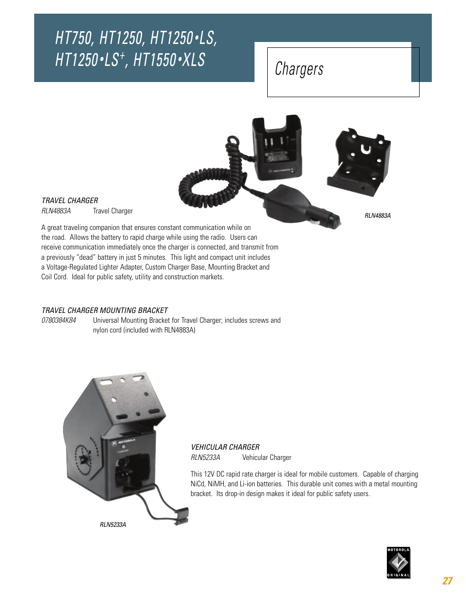 Ls, ht1250, Ht1550, Xls chargers | Motorola HT750 User Manual | Page 27 / 30