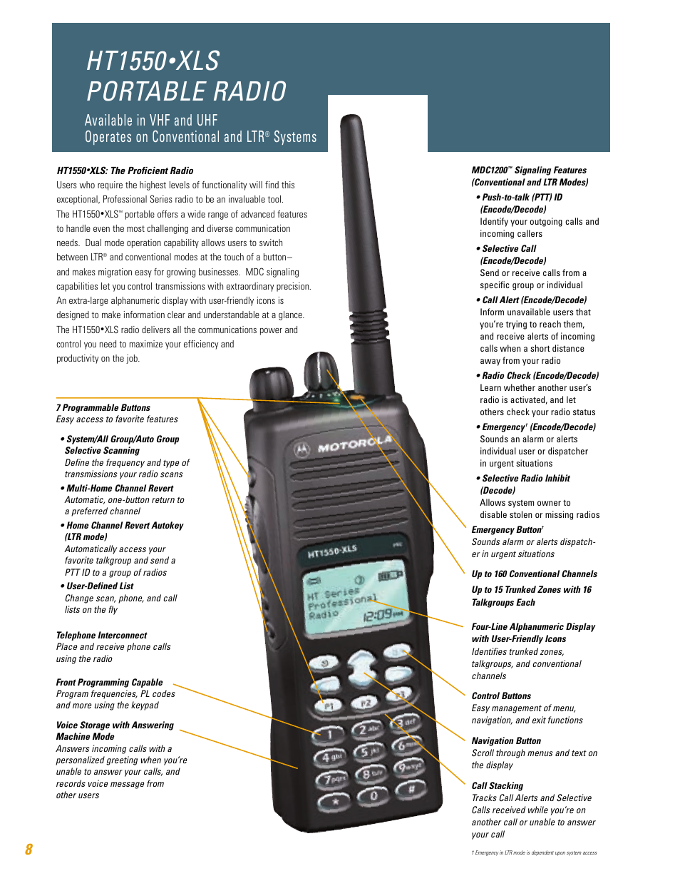 Ht1550, Xls portable radio, Systems | Motorola HT750 User Manual | Page 8 / 30