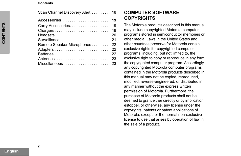 Computer software copyrights | Motorola PR860 User Manual | Page 4 / 28