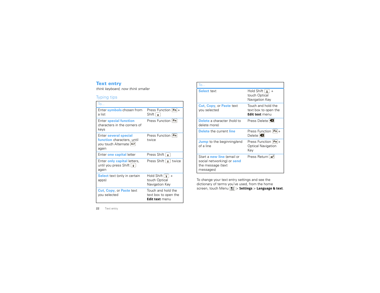Text entry, Typing tips | Motorola Devour 68000202479-A User Manual | Page 24 / 73
