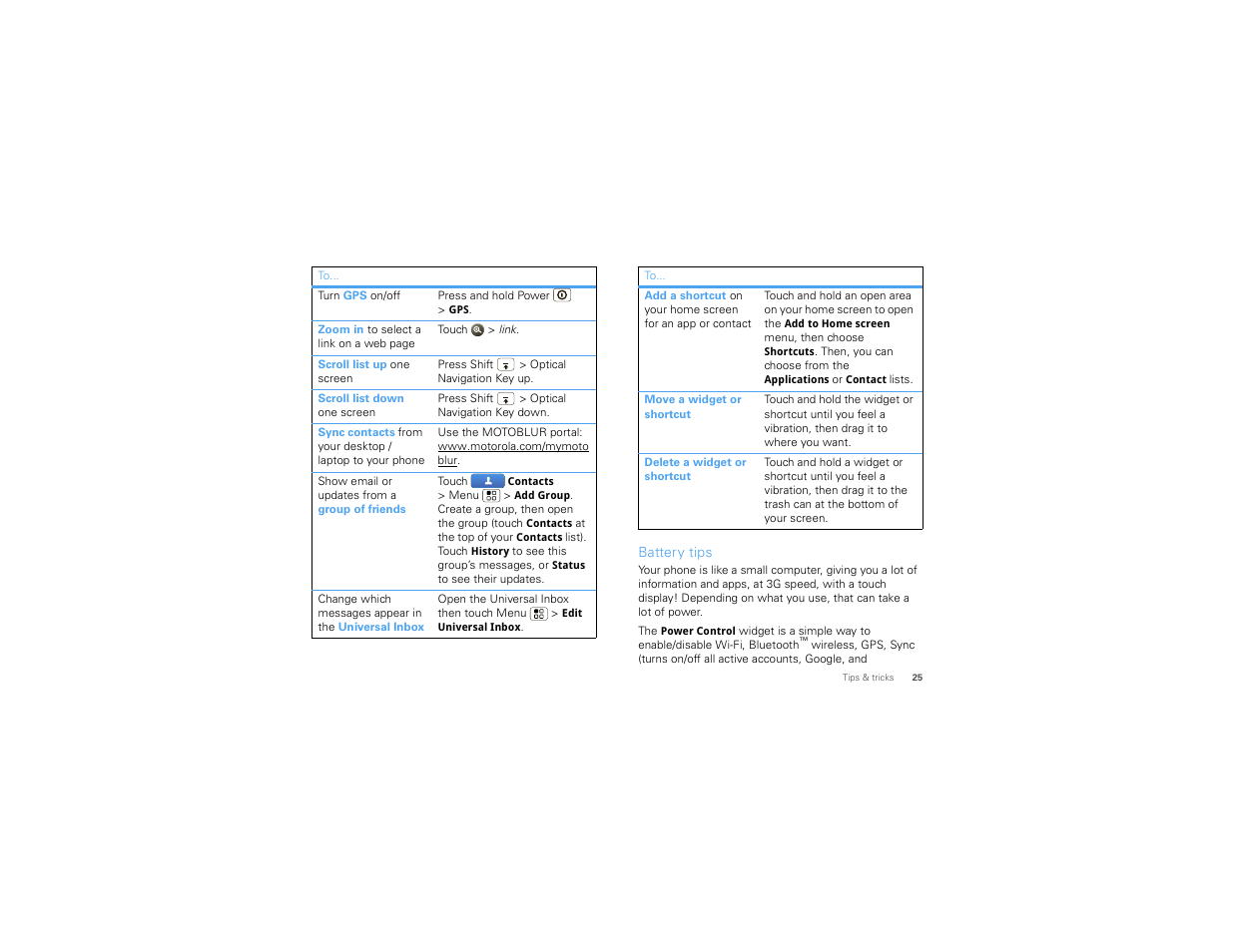 Battery tips | Motorola Devour 68000202479-A User Manual | Page 27 / 73