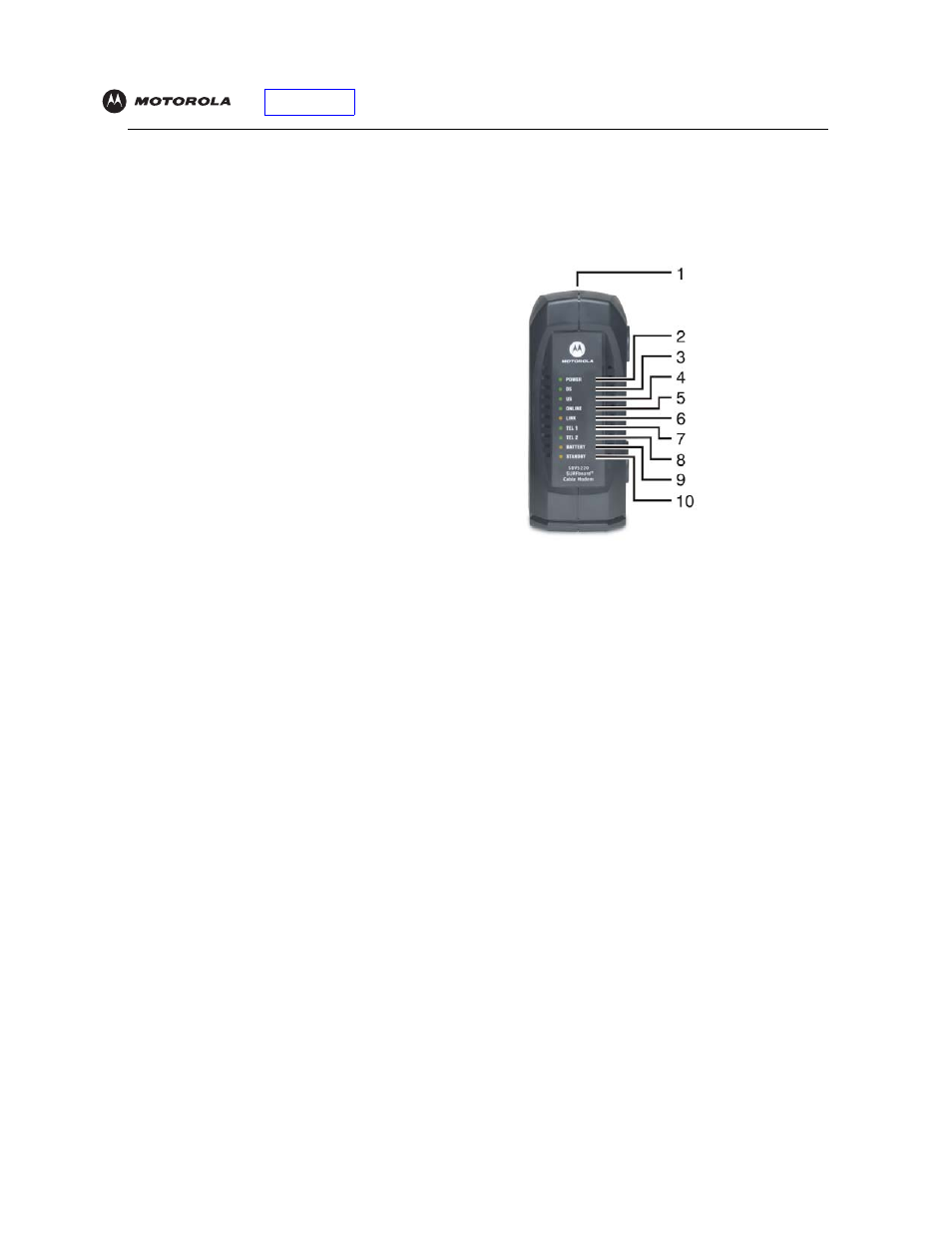 Top and front panel | Motorola SBV5220 User Manual | Page 12 / 64