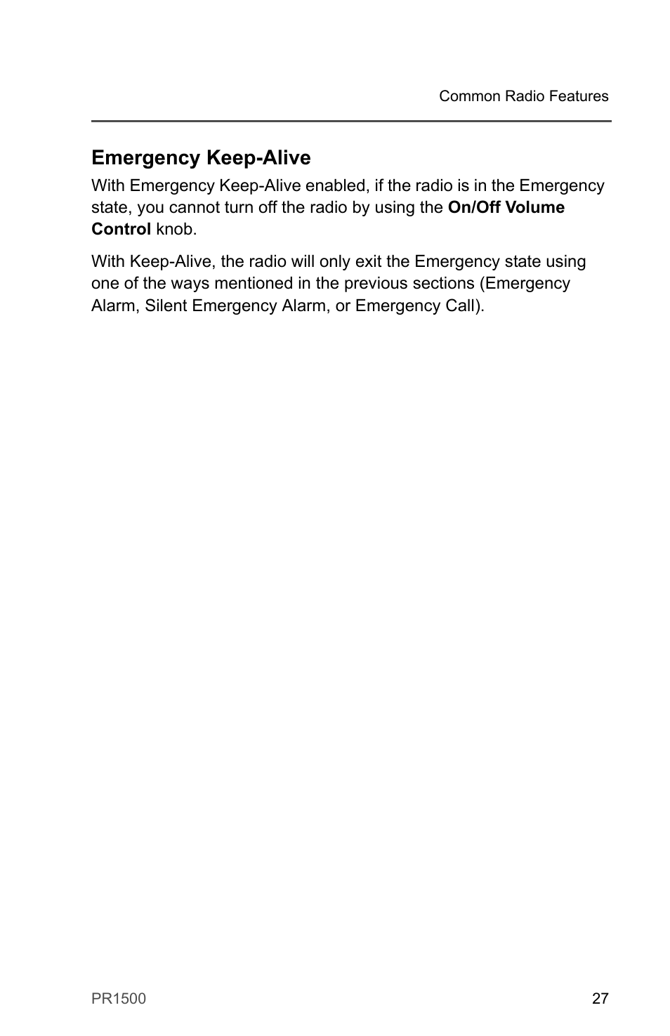 Emergency keep-alive | Motorola PR1500 User Manual | Page 37 / 70