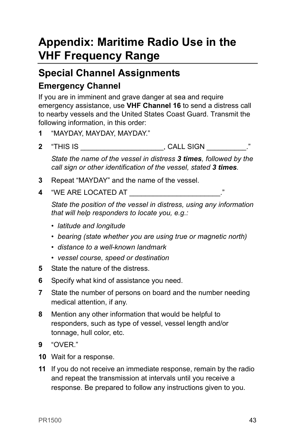 Special channel assignments, Emergency channel | Motorola PR1500 User Manual | Page 53 / 70