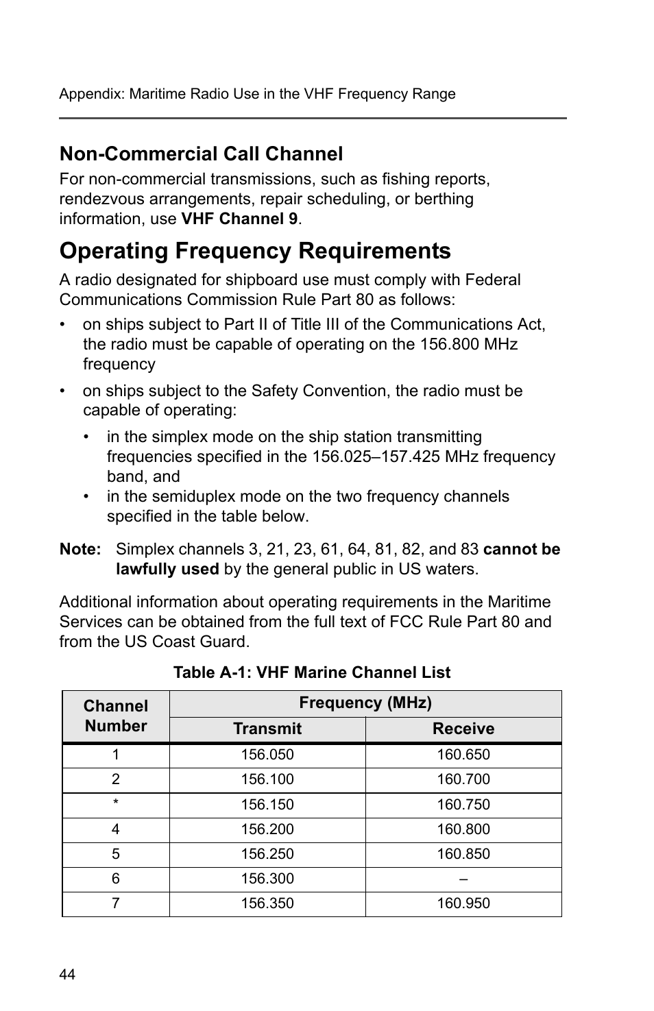 Non-commercial call channel, Operating frequency requirements | Motorola PR1500 User Manual | Page 54 / 70