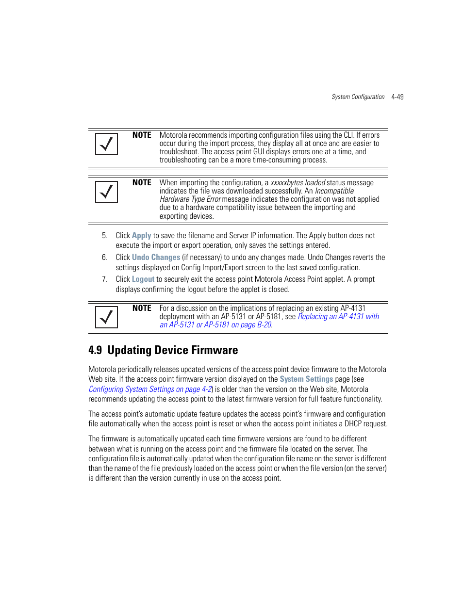 9 updating device firmware, Updating device firmware -49, Updating device firmware | Motorola AP-51XX User Manual | Page 141 / 698