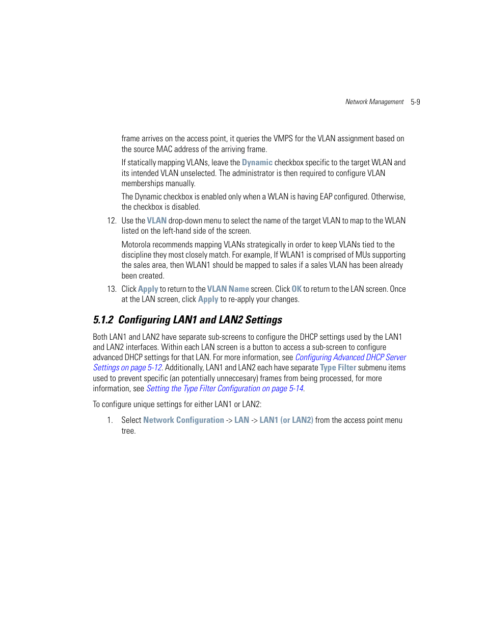 2 configuring lan1 and lan2 settings, Configuring lan1 and lan2 settings -9 | Motorola AP-51XX User Manual | Page 157 / 698