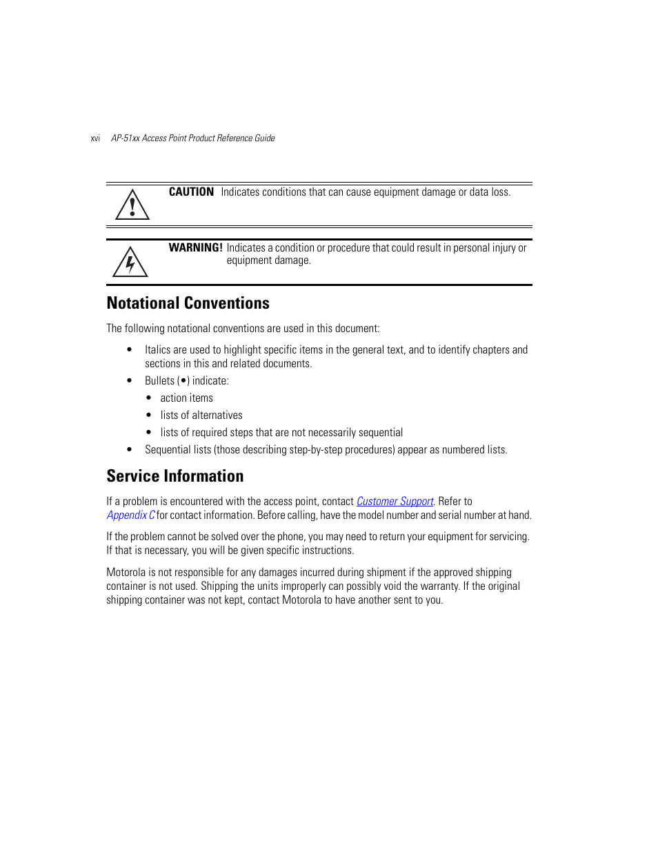 Notational conventions, Service information | Motorola AP-51XX User Manual | Page 16 / 698