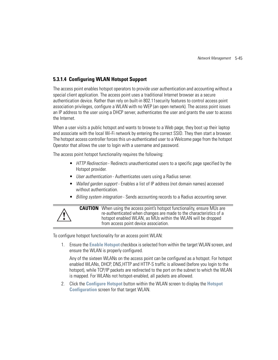 4 configuring wlan hotspot support, Configuring wlan hotspot support -45, Configuring wlan | Configuring | Motorola AP-51XX User Manual | Page 193 / 698