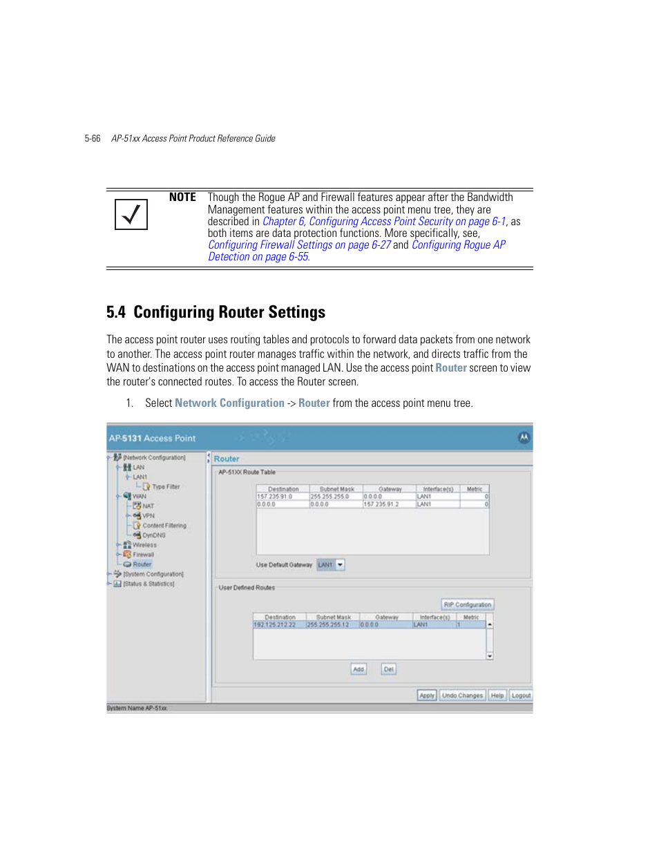 4 configuring router settings, Configuring router settings -66, Configuring router settings | Motorola AP-51XX User Manual | Page 214 / 698